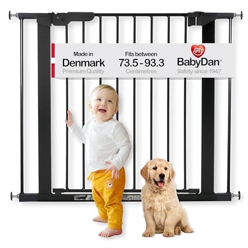 Image of BabyDan Premier, Pressure Fit Stair Gate, Covers openings between 73.5-93.3 cm/28.9-36.7 inches, Baby Gate/Safety Gate, Metal, Black, Made in Denmark - (Pet Gate/Dog gate)