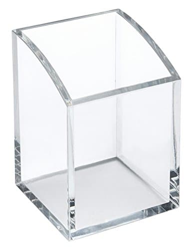 Image of Osco Clear Acrylic Pen Pot – Square Transparent Pencil Holder & Desk Tidy – Durable Office Organiser for Stationery, Pens, Pencils & Makeup Brushes – H10 x W7 x D7 cm
