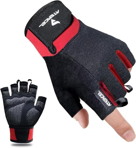 Image of ATERCEL Fitness Gloves for Crossfit, Bodybuilding, Cycling, Gym, Bodybuilding, Strength Training, Sports Gloves for Men and Women (Red, M)