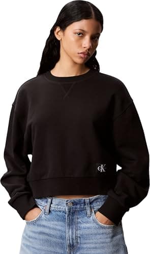 Image of Calvin Klein Women’s Badge Logo Cropped Sweatshirt, Black (Black), S