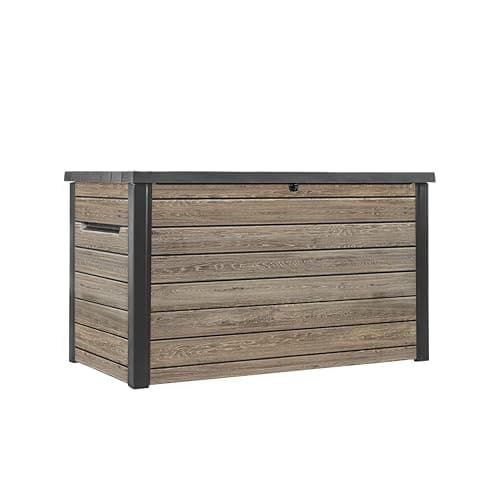 Image of Keter Signature 870L Outdoor Storage Box – Ashwood Brown | Large 230G Deck Box | Weatherproof Resin with Piston Lid | Lockable, UV-Protected & Maintenance-Free | Garden, Patio & Pool Storage