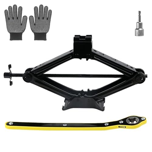Image of Car Jack Universal Scissor Jack for Emergency Tyre Change, Heavy-Duty Lifting Tool with Quick-Ratchet Handle, Gloves & Drill Compatibility, Portable Car Lift for SUV, MPV, Van (1.5 Tons)