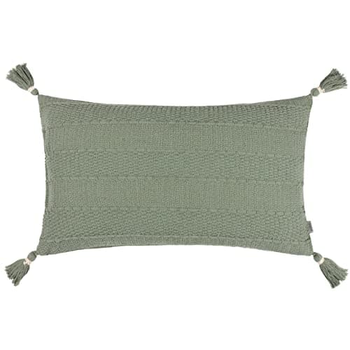 Image of Furn. Yard Caliche Textured Tasselled Cushion Cover – Braided Stripes Cotton Weave (Eucalyptus – 40x60cm)