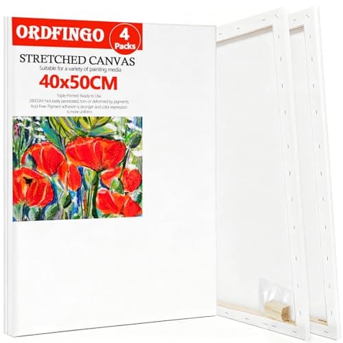 Image of Ordfingo Stretched Canvas for Painting - 4 Packs, 40x50CM Large Blank Artist Canvases with with Wedges, 280GSM, Triple Primed, Acid Free Painting Canvas Boards for Acrylic, Oil, Watercolor Paint