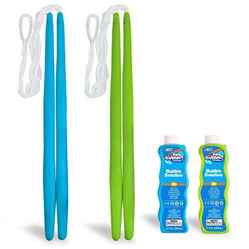 Image of JOYIN 4 Big Bubble Wands Kit: 2 Giant Magic Bubble Wands, 2 Bubble Concentrate Solutions(354ml*2), Summer Bubble Party Favors, Yard Games, Outdoor Water Toy Game Activities for Kids, Toddlers