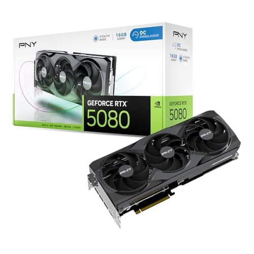 Image of PNY NVIDIA GeForce RTX 5080 OC Triple Fan, Graphics Card (16GB GDDR7, 256-bit, Boost Rate: 2730MHz, PCIe 5.0, HDMI/DP 2.1, 2.99-Slot, NVIDIA Blackwell Architecture, DLSS 4)
