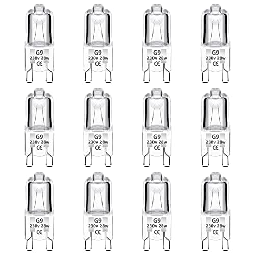 Image of Caldarax 12 Pack G9 Halogen Light Bulbs 28W Dimmable, G9 Clear Capsule Halogen Bulb, 2700K Warm White, AC 230V, 320LM, Non-Flicker, for Oven, Wall Lamps, Chandeliers, Ceiling Light