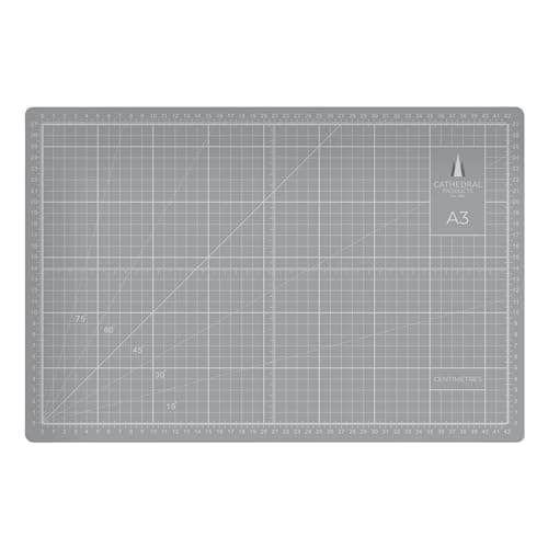 Image of Cathedral Products A3 Double-Sided Self-Healing Cutting Mat | 3mm Thick | Metric and Imperial Grids | Grey