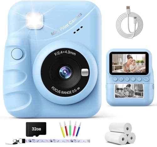Image of TIATUA Kids Camera Instant Print, 3.0" HD Screen 48MP Instant Camera for Kids with 32G Card & 3 Print Paper, 1080P HD, Fun Gift for Girls Boys 3-12 Years Old (Light blue)