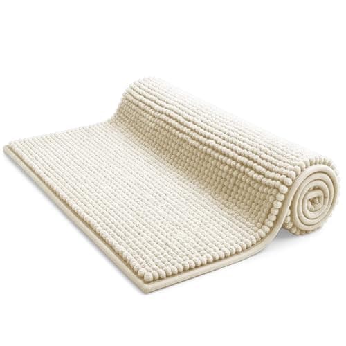Image of KEPLIN Non-Slip Microfibre Bath & Toilet Mat - Soft, Plush & Comfortable Rug with Machine Washable Design - Water Absorbent & Quick Drying to Keep Bathroom & Home Hygienic & Clean (50x80cm) White