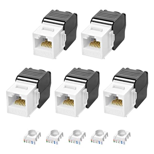 Image of XMSJSIY CAT6A Keystone Jack RJ45 Module Socket 10 Gbps Tool-free Cat6A Network Panel Snap-in Closure Keystone RJ45 Module Ethernet Cable Adapter - 5PCS