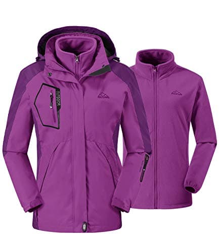 Image of donhobo Womens 3 In 1 Jackets Fleece Ski Jacket Softshell Winter Waterproof Full Zip Windproof Coat Zip Pockets(Purple,M)