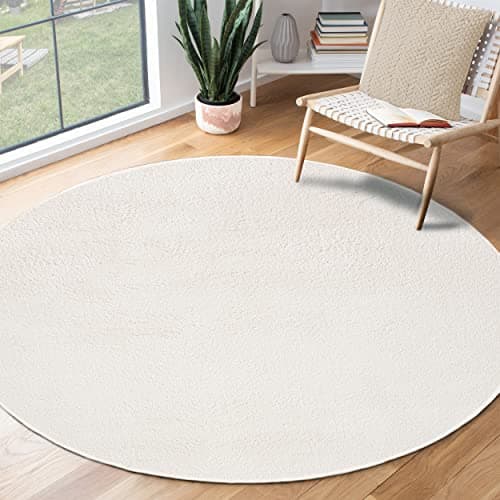Image of the carpet Relax Modern Fluffy Short Pile Rug, Non-Slip Underside, Washable up to 30 Degrees, Super Soft, Fur Look, Cream, 200 x 200 cm Round