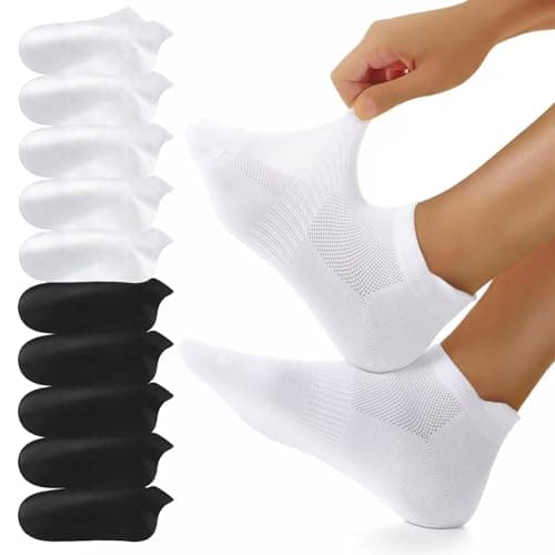 Image of YouShow Black Socks Mens 6-11 Mens Socks White Trainer Socks Womens 3-5 Non Slip Socks for Men Breathable Ladies Sports Socks Cotton Anti Sweat Socks 10 Pairs Black Ankle Socks Mens 6-11