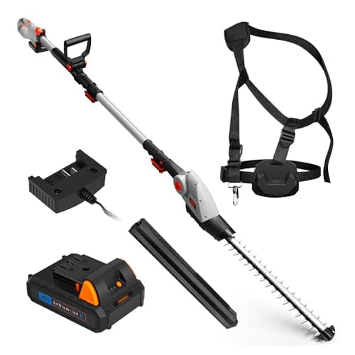 Image of VonHaus Pole Hedge Trimmer Cordless – Long Reach Telescopic Extendable Cutter for Hedges, Bushes, Branches, Shrubs – 20V Battery, Charger, Harness, 135° Adjustable Head, Dual Action Blades