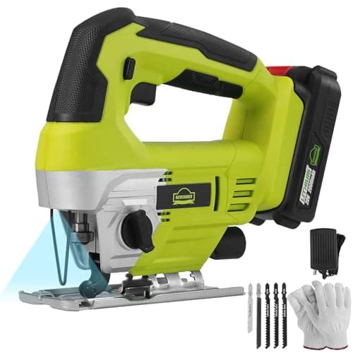 Image of DEWINNER 20V Cordless Jig Saws, Electric Jigsaw with 0-4 Orbital Sets, 2000mAh Battery, ±45°Bevel Cutting Angle,LED Light, 5PCS T-Shank Blades for Wood Metal Cutting