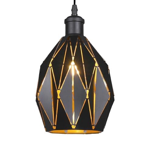 Image of GIGGI Black Ceiling Light Shade with Gold Inner, Metal Lampshades for Ceiling Lights, Modern Easy Fit Pendant Lamp Shades for Table Lamps, Living Room, Bedroom, Kitchen, Hallway, Home Décor, Office