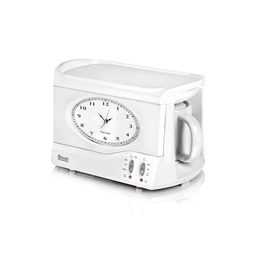 Image of SWAN STM201N Vintage Teasmade with a Traditional Dial Clock, Rapid Boil and Alarm, 600ml, 850W, White