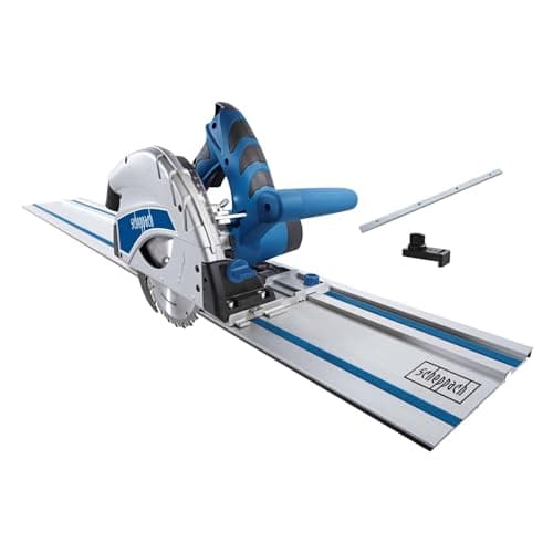 Image of Scheppach PL55 Plunge Saw | 160mm Circular Saw | 1.4m Track | 1200W | 55cm Depth Cuts Wood, Metal, Plastic, Flooring | 45° Tilt | Inc. Rails & Connector