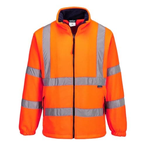 Image of Portwest F300 Hi-Vis Reflective Fleece Jacket with Pockets - CE Certified High Viz Outdoor Safety Workwear, Orange, XL
