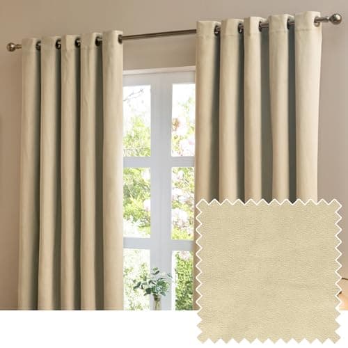 Image of furn. The Ultimate Velvet Blackout Eyelet Curtain Pair – Soft Stylish Light Blocking Thermal Matte Velvet Drapes (Natural - 117x183cm)