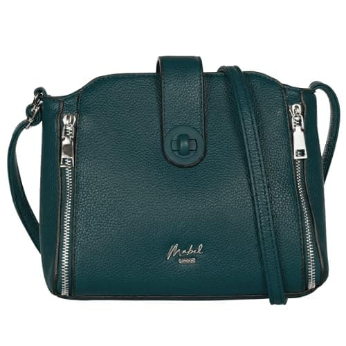 Image of Mabel London Stylish Small Crossbody Tote for Women – Twist Lock Vegan Leather Shoulder & Messenger Bag with Zip Pockets – Liz (Deep Teal)