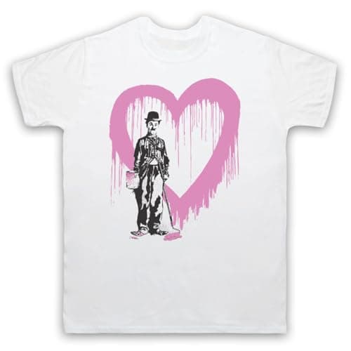 Image of My Icon Art and Clothing Chaplin Love Heart Graffiti Street Art Brainwash Retro Mens T-Shirt, White, Large