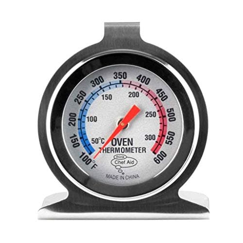 Image of Chef Aid Stainless Steel Oven Thermometer for use with fan, gas, electric, pizza oven, air fryer, or range cooker - cooking/baking/grilling/BBQ, hang or stand inside oven, Easy to read display