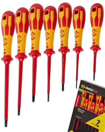 Image of C.K Dextro VDE Set of 7 Screwdrivers SLP & PH, Slotted Parallel Phillips Head PH0 PH1 PH2 SL, Electricians Insulated Flat Head Philips Screwdriver Sets, Electrical Terminal Screw Driver, Tools T49192D