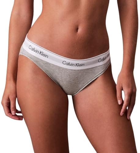 Image of Calvin Klein Women’s Bikini Briefs with Logo Waistband, Grey (Grey Heather), M