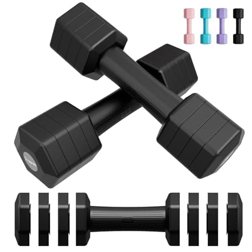 Image of Adjustable Dumbbells Set for Women Men 4.54 kg, 4 in 1 Hand Weights Set Dumbbell Pair Each 0.9 kg, 1.36 kg, 1.81 kg, 2.27 kg Weights Dumbbell Set with TPU Soft Rubber Handle for Home Gym - Black