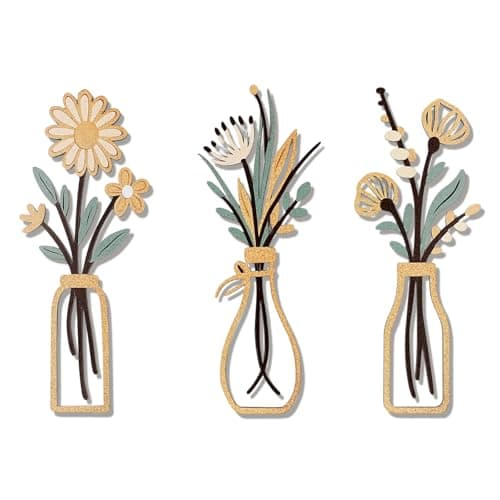 Image of Qubitly 3 Pcs Yellow Iron Vase Wall Art Decoration, Creative Flower Design Living Room, Durable Wall Decoration For Living Room, Home Decor For Bedroom Kitchen Hallway