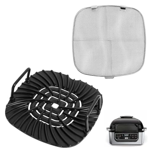 Image of Grill Grate and Replacement Splatter Shield for Ninja AG301UK Foodi 5-in-1, Non-Stick Grill Griddle and Stainless Steel Splatter Screen, Air Fryer Accessories for Ninja Foodi AG300 AG302 AG400