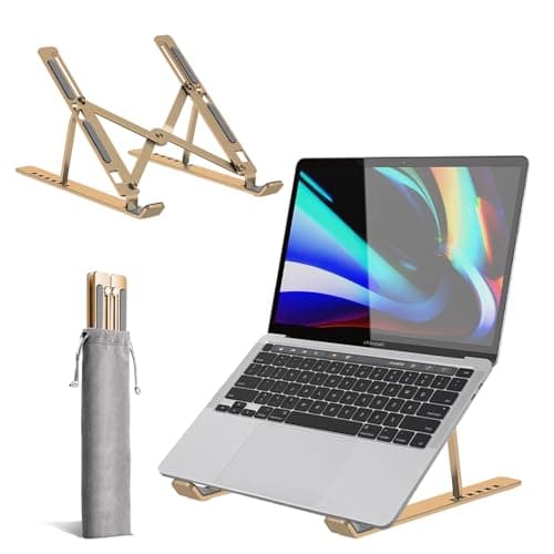 Image of Roe Tenpo Adjustable Laptop Stand for Desk, 6-Angle Laptop Riser Portable Laptop Holder, Air-Ventilated Cooling Notebook Stand for Compatible with MacBook Air, Pro, Dell 10-15.6” (Gold)