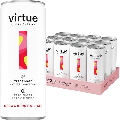 Image of Virtue Yerba Mate - Natural Energy Drink - Sugar Free, Zero Calories, Vegan, Keto Friendly, Gluten Free - 12 x 250ml (Strawberry & Lime)