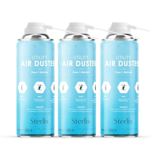 Image of Sterlix Air Duster Can Compressed Air Spray Can Dust Cleaner PC, Keyboard, Electronic Devices & Car Cleaning Protect, 3 x 400ml, Packaging May Vary