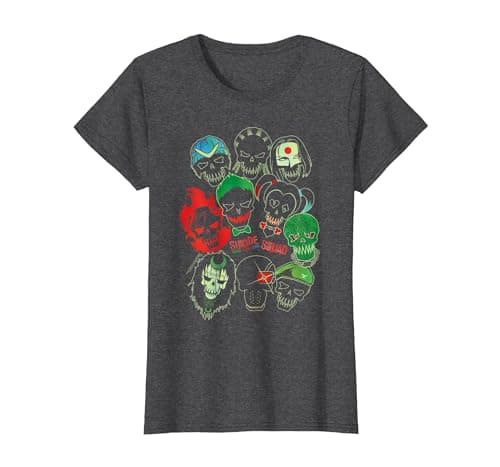 Image of DC Comics Suicide Squad Band of Skulls T-Shirt, Women, Dark Heather Grey, Medium