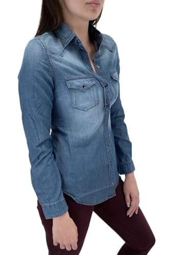 Image of Diesel DE-PRATT Camicia RWAKQ-01 Women's Long-Sleeved Denim Shirt, blue, XXS