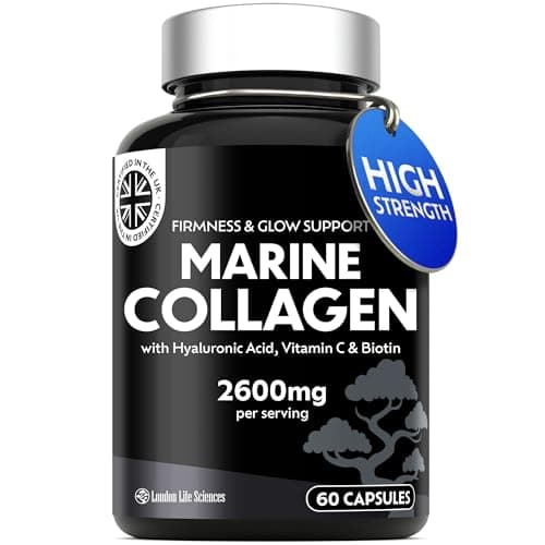 Image of Marine Collagen Capsules 2600mg – Type 1 & 3 Hydrolysed – with Hyaluronic Acid & Vitamin C – High Strength Complex for Skin, Hair, Nails & Joints – 60 Capsules – Women & Men – UK Formulated