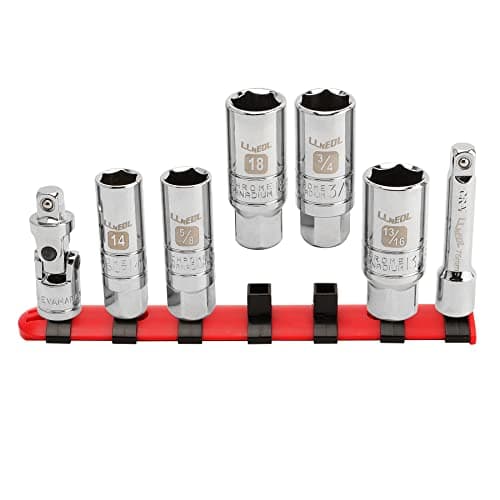 Image of LLNEDL Spark Plug Socket Set, 3/8-Inch Drive Spark Plug Sockets Cr-V 7-Piece, 6-Point, SAE&Metric(5/8",3/4",13/16",14mm,18mm,Universal Joint,Extension Bar) Thin-Wall, Spark Plug Removal Tool for Car