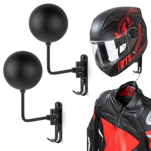 Image of PUERSI Helmet Holder Wall Mount - 2 Pack 180° Rotation Helmet Hanger for Motorcycle Bike Racing Outerwear Sports Gear Display