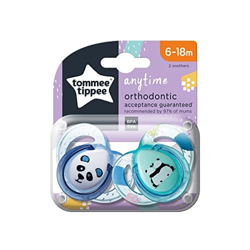 Image of Tommee Tippee Anytime Soothers, 6-18m, 2 Pack, Symmetrical Orthodontic Design, BPA-Free Silicone, Blue