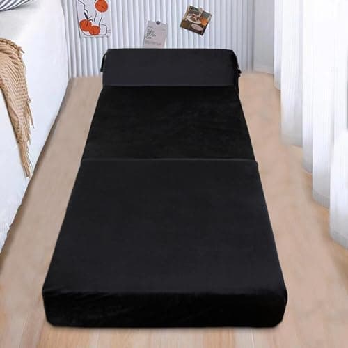 Image of Panana Lightweight and Comfy Lazy Z Bed Deluxe Futon Fold Out Sofa For Adults Kids Children Double Folding Mattress Sleepover Chair Living Room Bedroom Toddler Furniture (Black, Single)