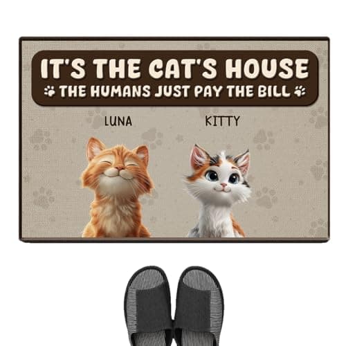 Image of Personal Chic Personalised Door Mat - It's The Cat's House Humans Just Pay The Bill - Funny Cat Doormat, Gifts for Cat Lovers, Custom Door Mat, Personalised Rug, Welcome Mat (#2)