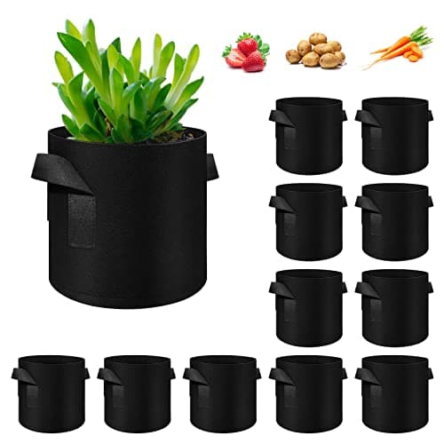 Image of WHATWEARS 12 Pack 10 Gallon Plant Grow Bags, Thickened Nonwoven Fabric Pots with Handles, Vegetable Planter Bags Containers, Cloth Planters for Garden Vegetable/Flower/Plant/Fruits Outdoor