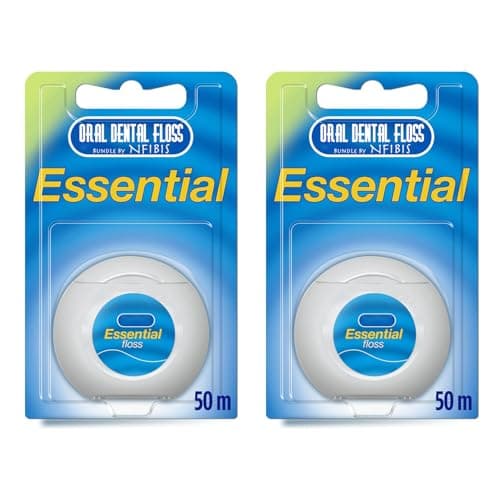 Image of Essential Dental Floss, Waxed Mint, 50m Pack of 2, Nylon Material, Plaque Removal for Daily Dental Hygiene, Adult Use