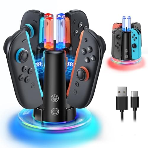 Image of Charger Dock Compatible with Both Switch 2 & 1, Dual-Direction Magnetic Vertical Charging Controller Stand for Joy-Con 2 with Transparent Acrylic Display Base & LED Indicators for Nintendo Switch 2/1