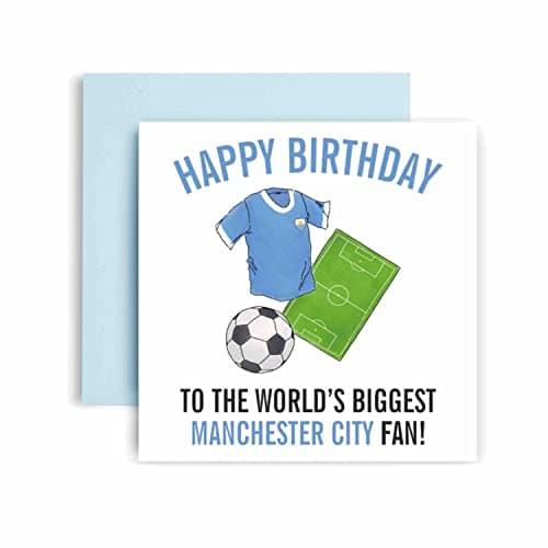 Image of Huxters Football Cards for Manchester City Fans – Happy Birthday Card for Dad, Husband, Grandad, Brother, Son – Men Birthday Card for him - Football Themed Illustrations 14.8cm (Manchester City)