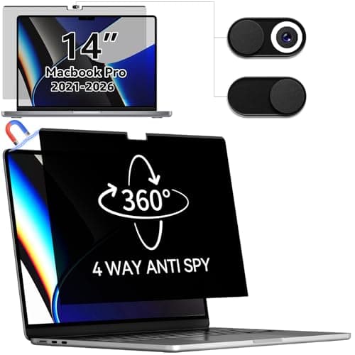 Image of IPROKKO 360° Magnetic Privacy Screen Filter for Macbook Pro 14 inch (2021-2026, M1,M2,M3,M4,M5), Removable Easy On/Off Anti Blue Light Glare Laptop Privacy Screen, Compatible with Mac Pro 14.2" Laptop