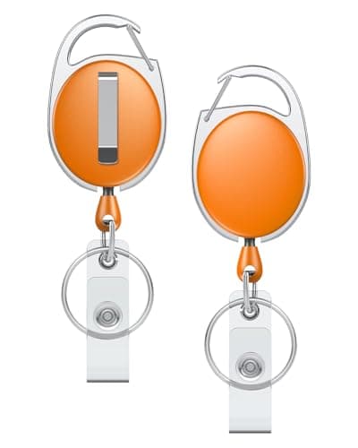Image of Uniclife 2 Pack Retractable Keychain, Retractable Badge Reel, Heavy Duty Badge Holder Clip for Keys and ID Card, Key Chain Extender with Carabiner Belt Clip and Key Ring, Orange